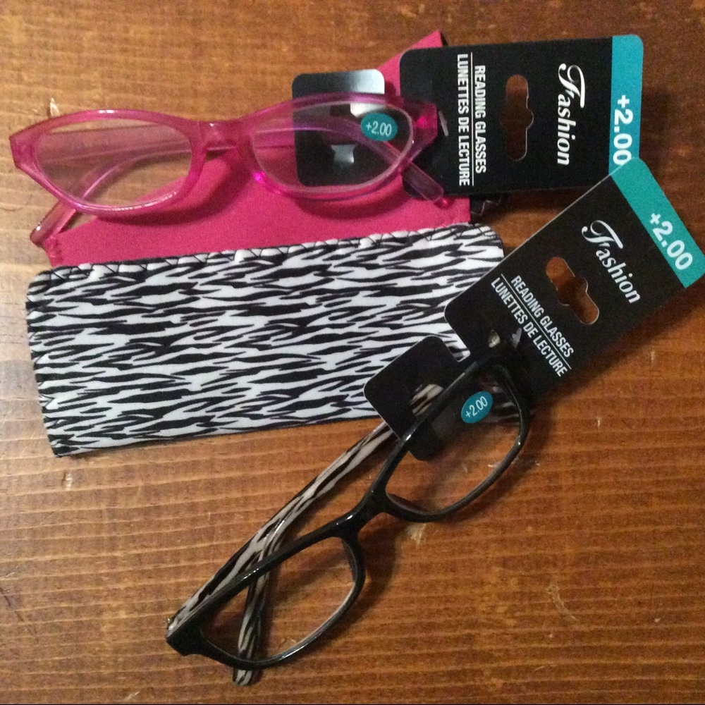 New set 2 Fashion 2.00 reading glasses with cases